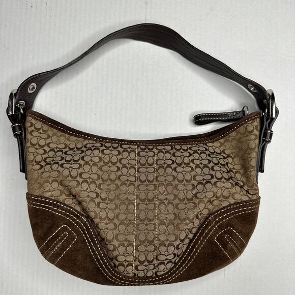 Y2K VTG 2005 Coach Soho Signature Mini Hobo Bag Brown Suede Jacquard Purse Icon - Picture 1 of 11